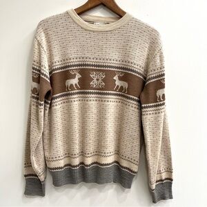 Vintage 70’s 80’s men’s crewneck Nordic fair isle sweater reindeer snowflakes L